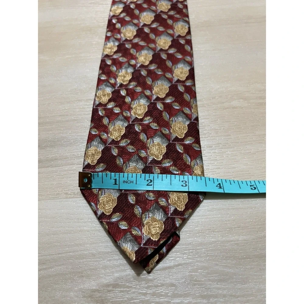 ERMENEGILDO ZEGNA Silk Tie Maroon Gold Floral Red Dress Career‎ Wear Business